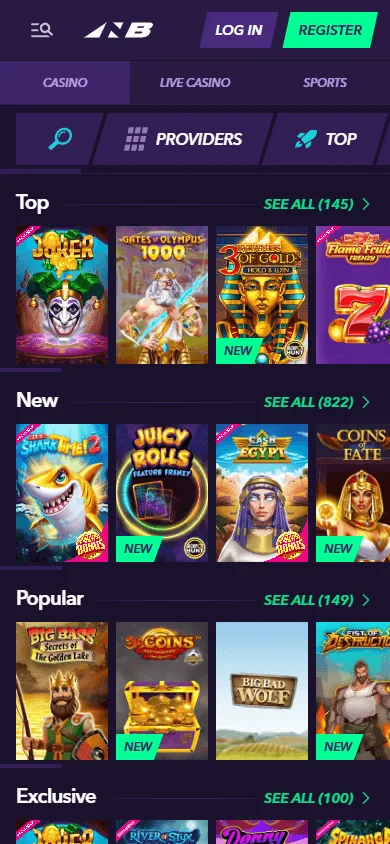 Naobet Casino games page on a mobile phone