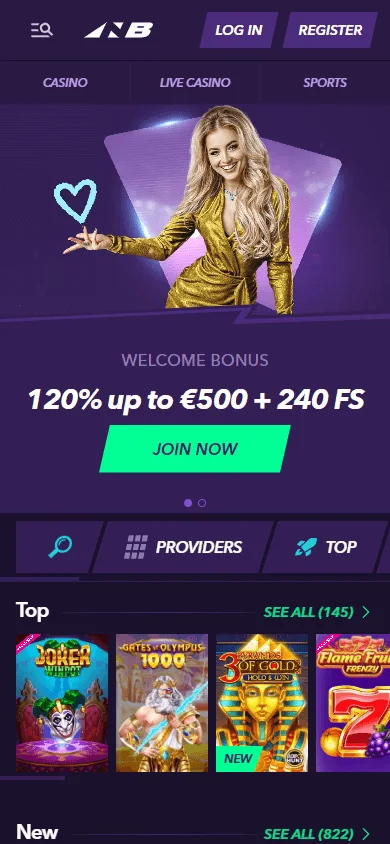 Naobet Casino home page on a mobile phone