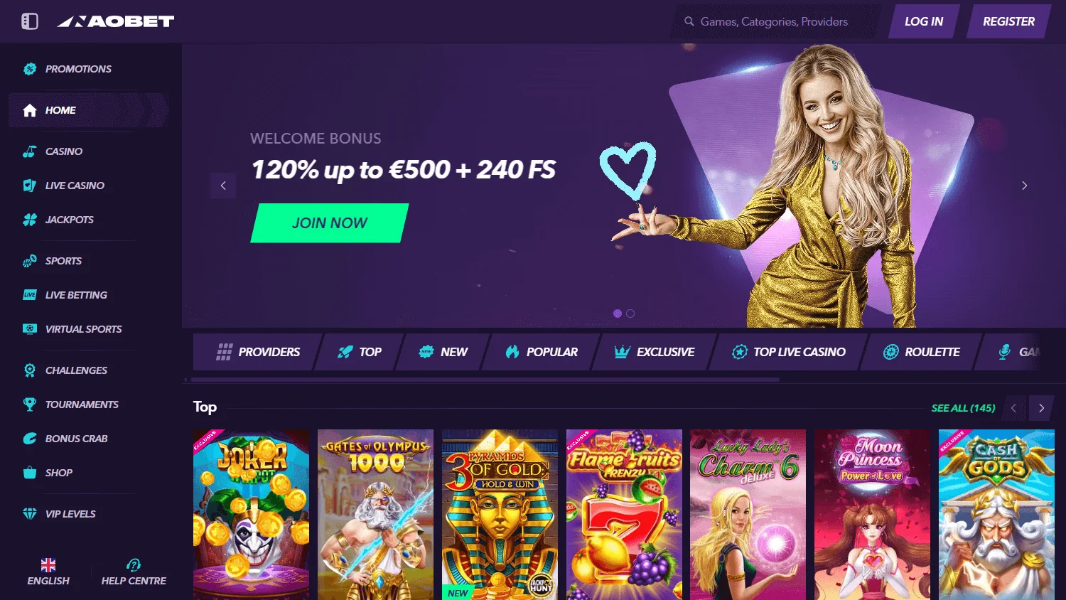 Naobet Casino home page on desktop