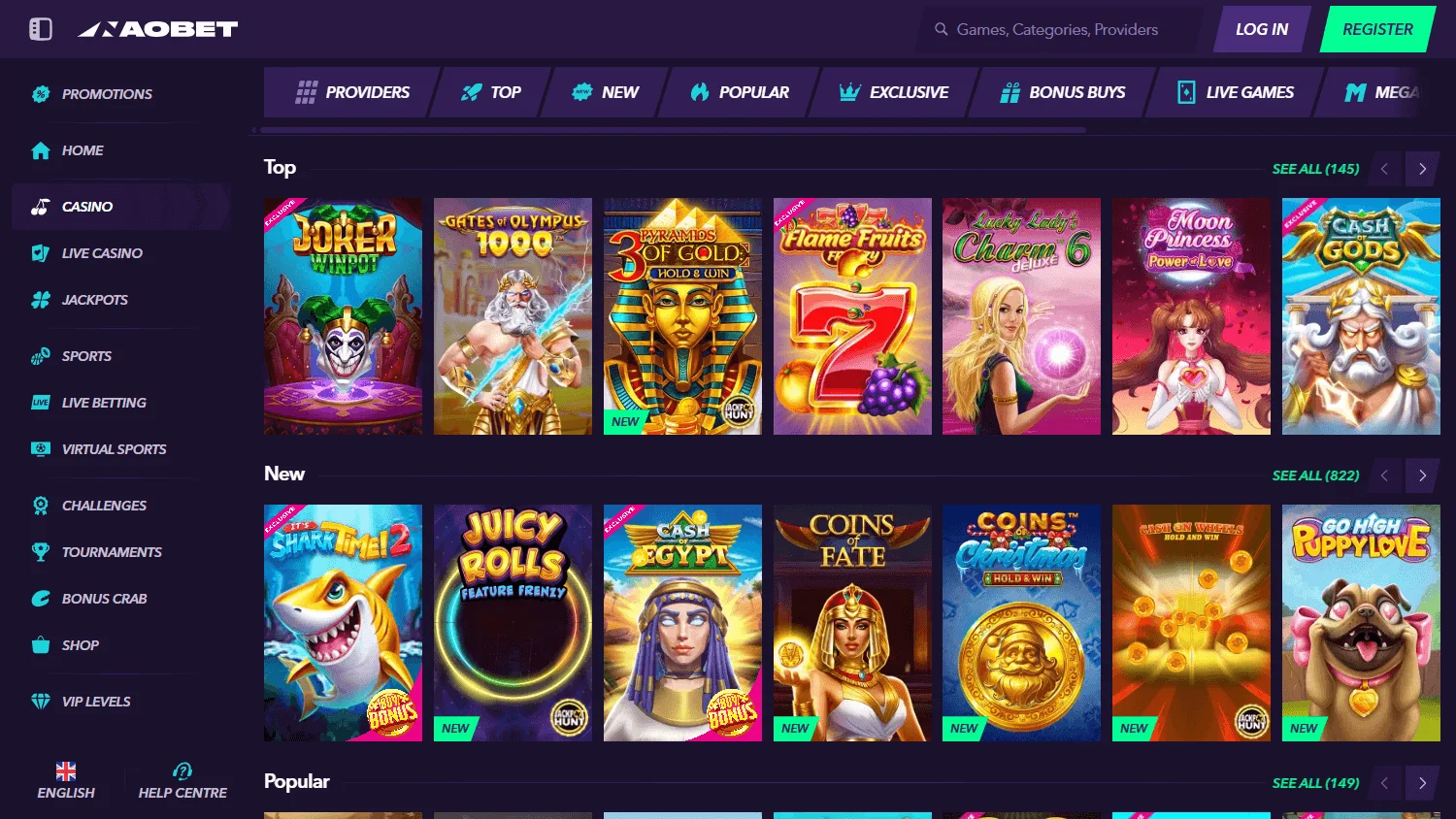 Naobet Casino games page on desktop